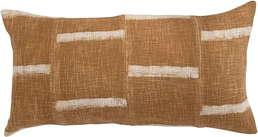 28" Tan Cotton Lumbar Pillow
