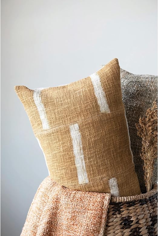 28" Tan Cotton Lumbar Pillow