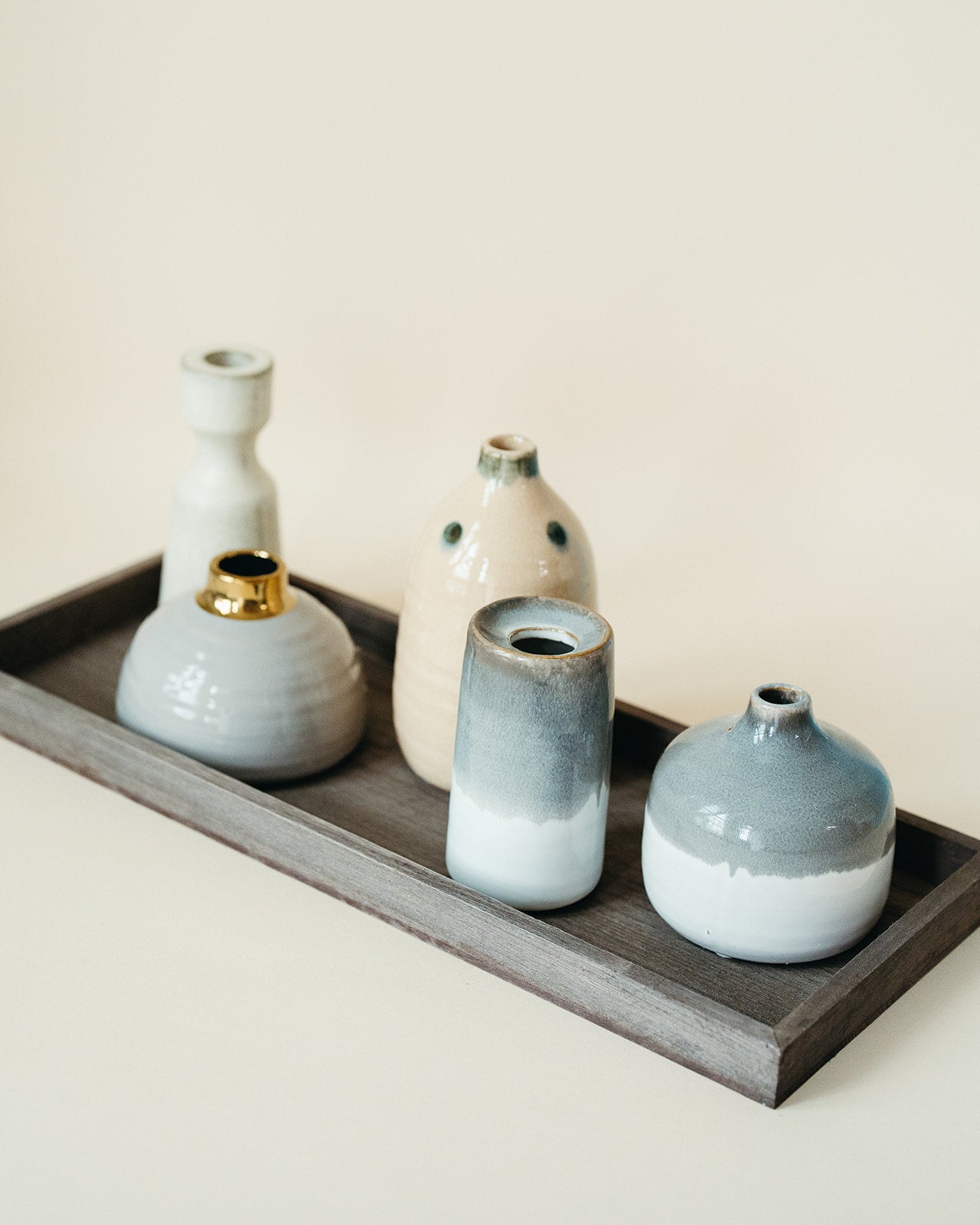 Mango Wood Tray Vase S/6