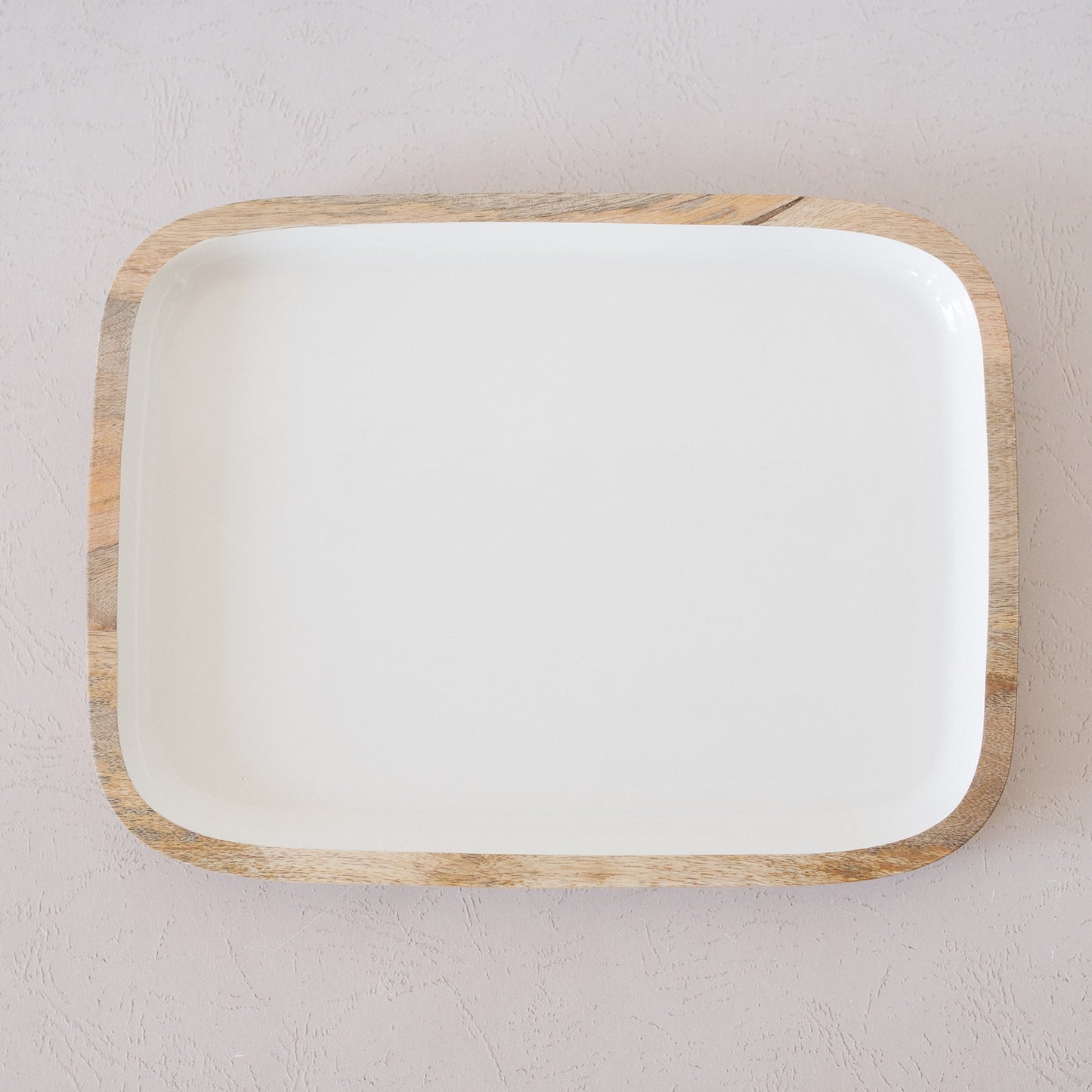 Medium White Enamel & Wood Tray