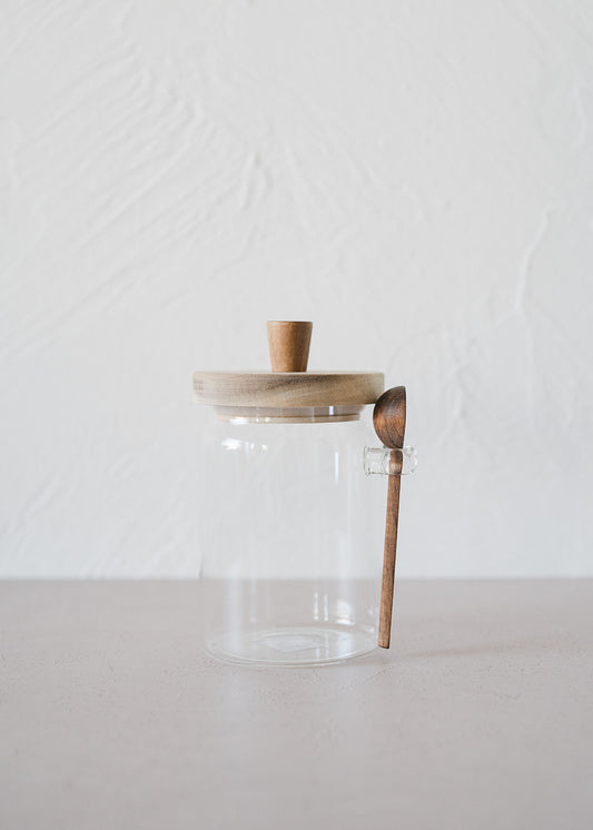 Glass Canister w/ Wood Lid/Spoon