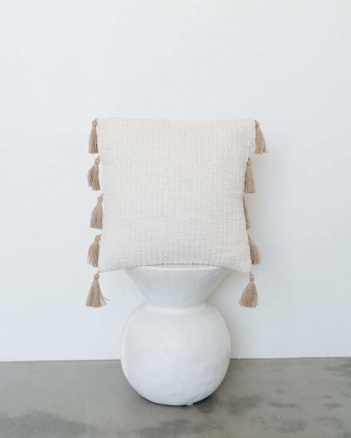 18" Square Cotton & Linen Blend Pillow w/ Jute Tassels