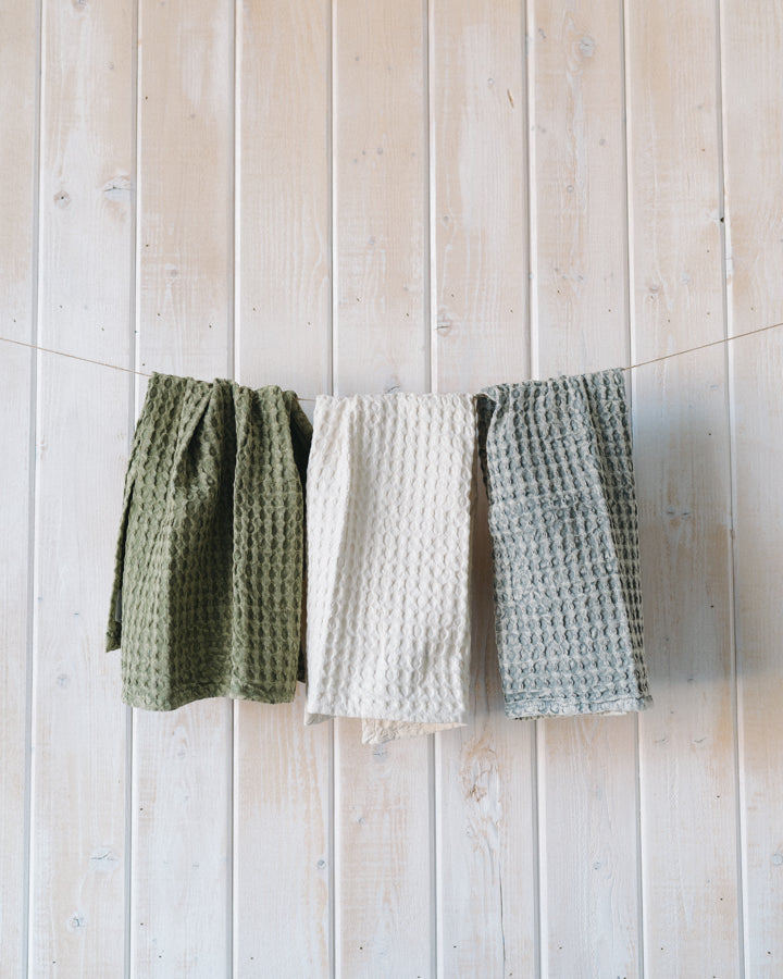 Stonewashed Green Cotton Waffle Weave Towel