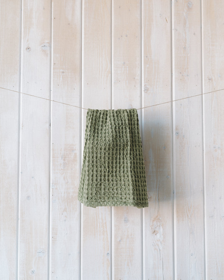 Stonewashed Green Cotton Waffle Weave Towel