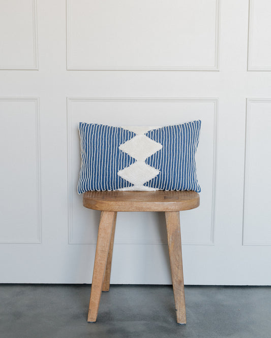 Blue and Cream Embroidered Rope Pillow