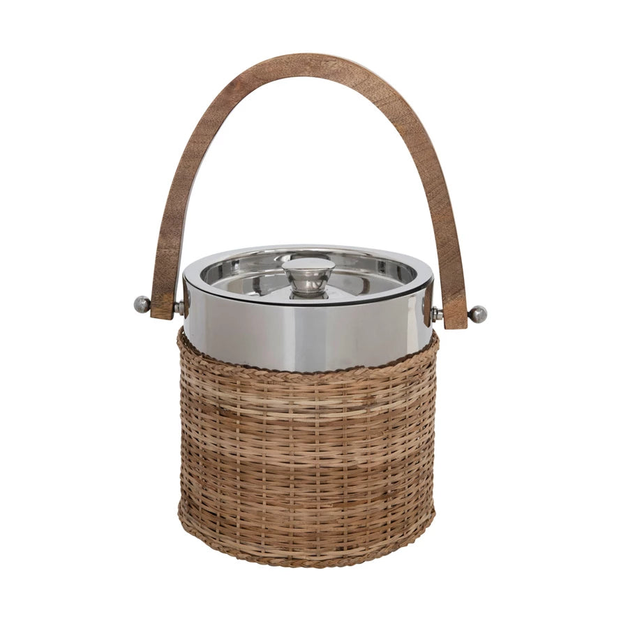 Stainless Steel & Rattan Ice Bucket