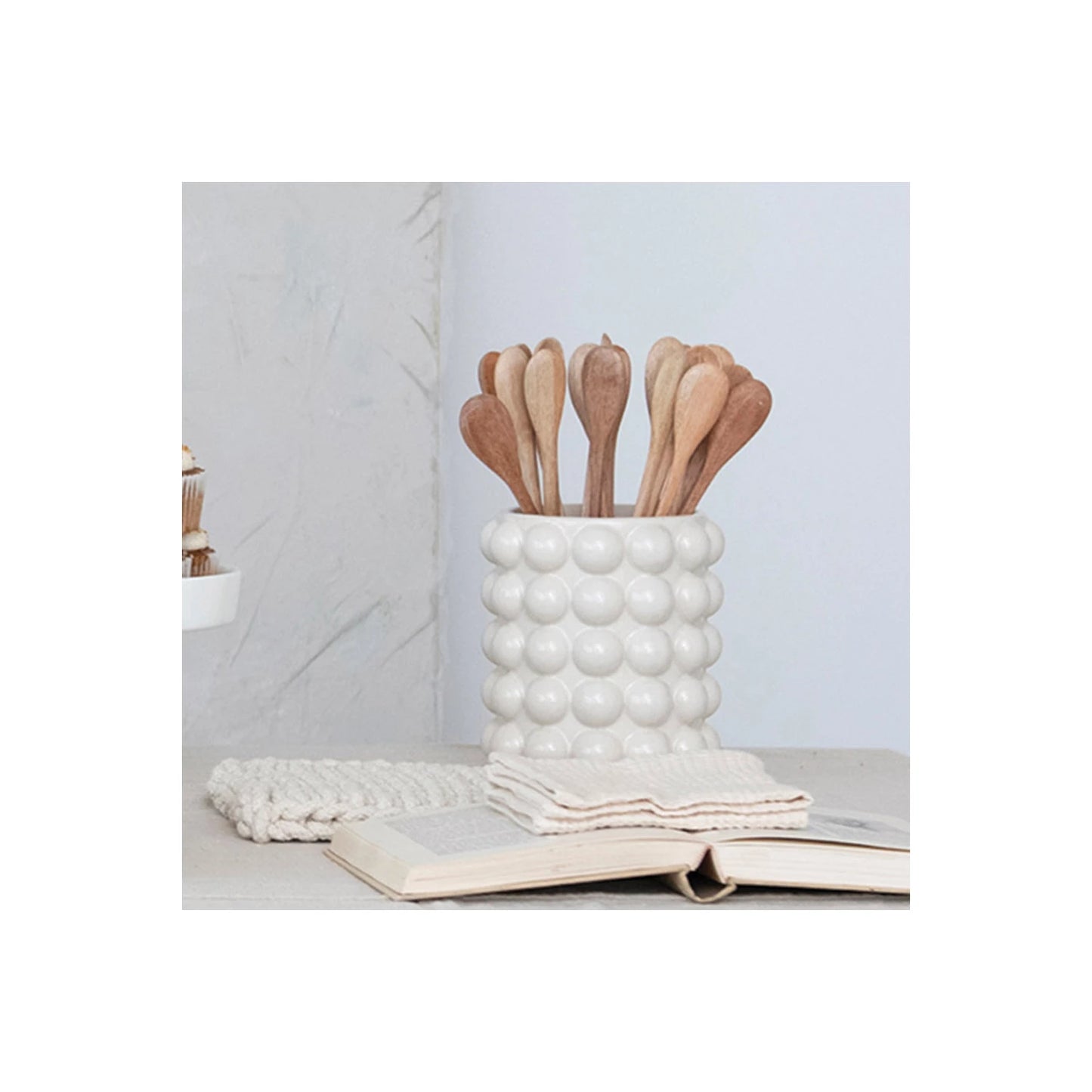 Short Cream Canister with Dots