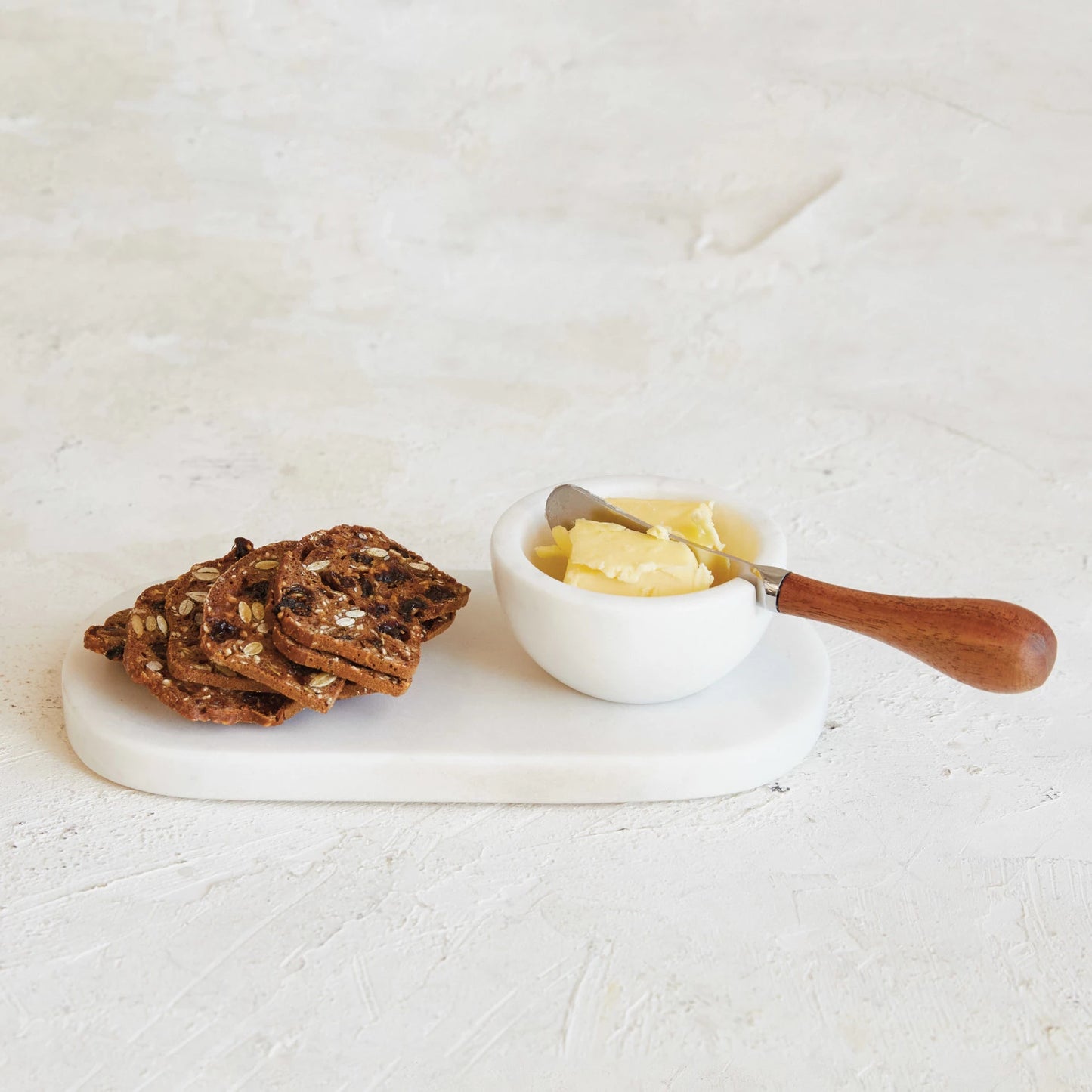 White Marble Serving Board with Knife