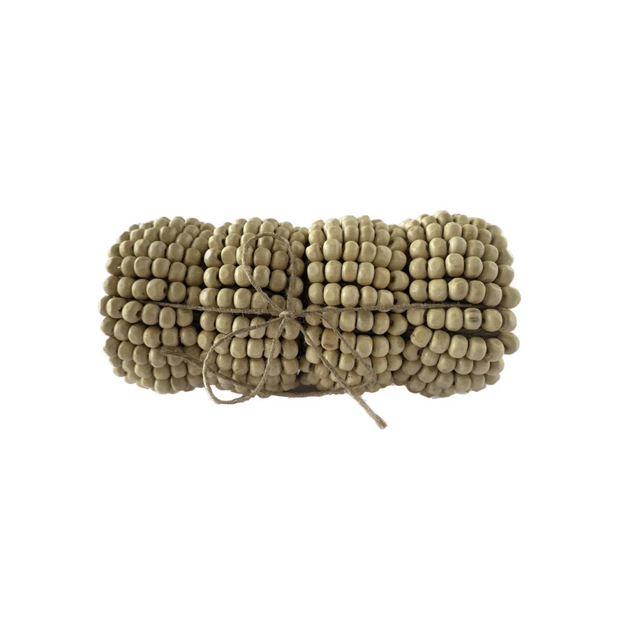 Mango Wood Bead Napkin Rings s/4