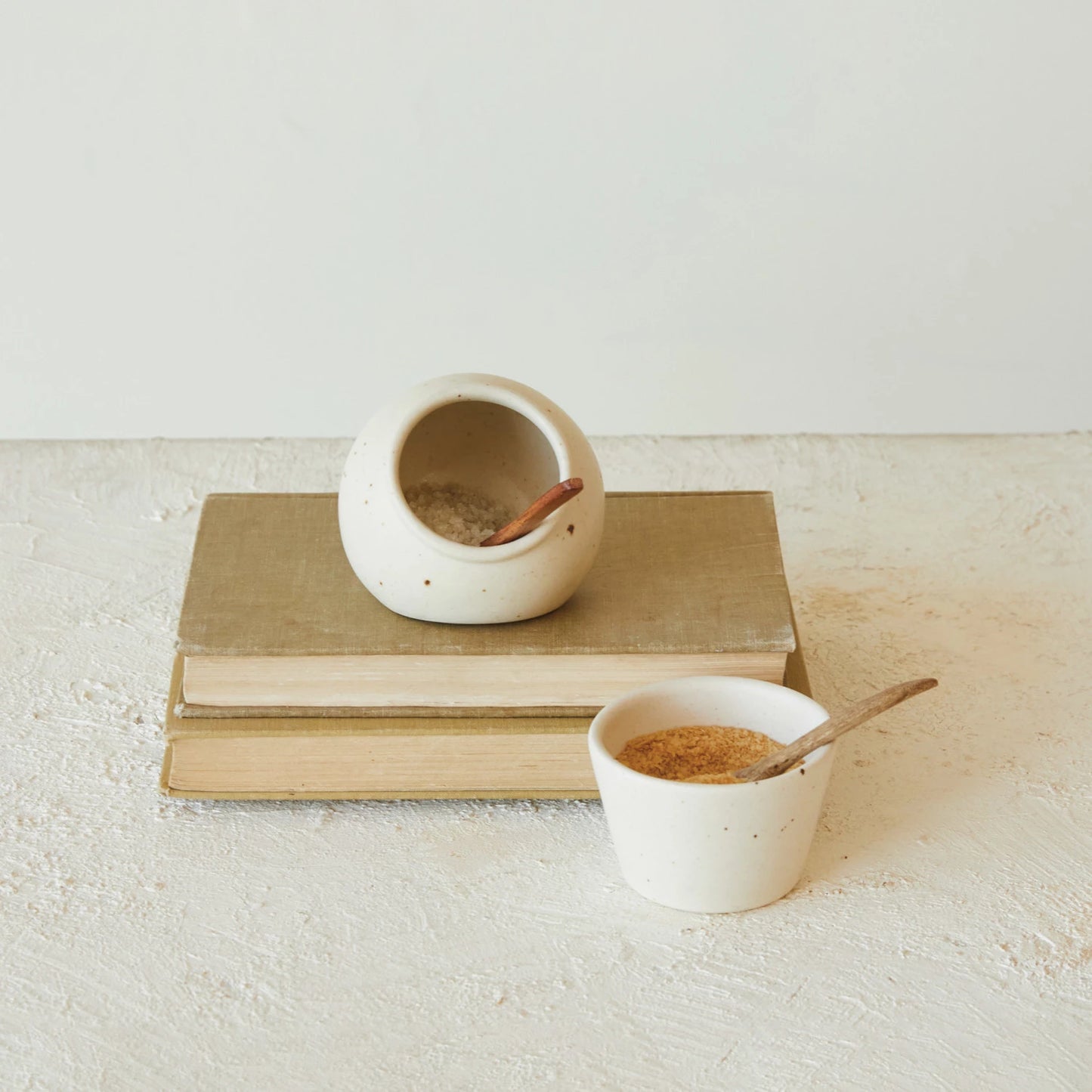 Stoneware Salt Cellar with Spoon