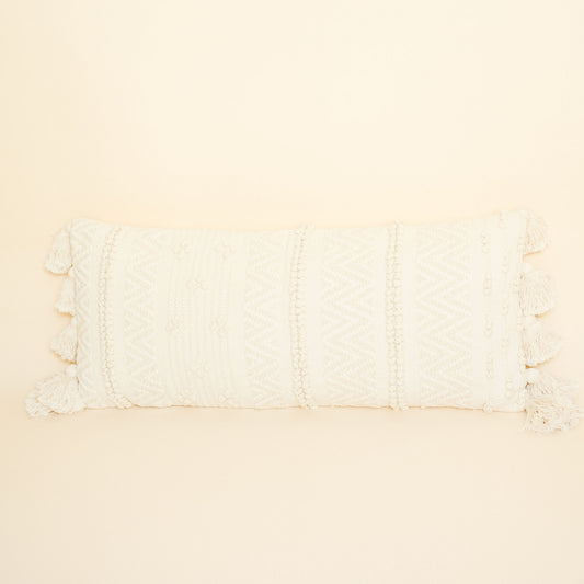 Cream Textured Lumbar Pillow w/ Tassels