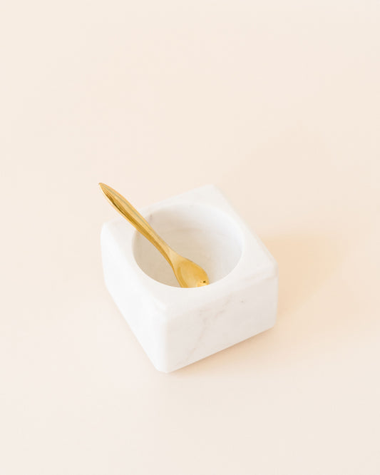 Marble Salt Dish w/ Brass Spoon