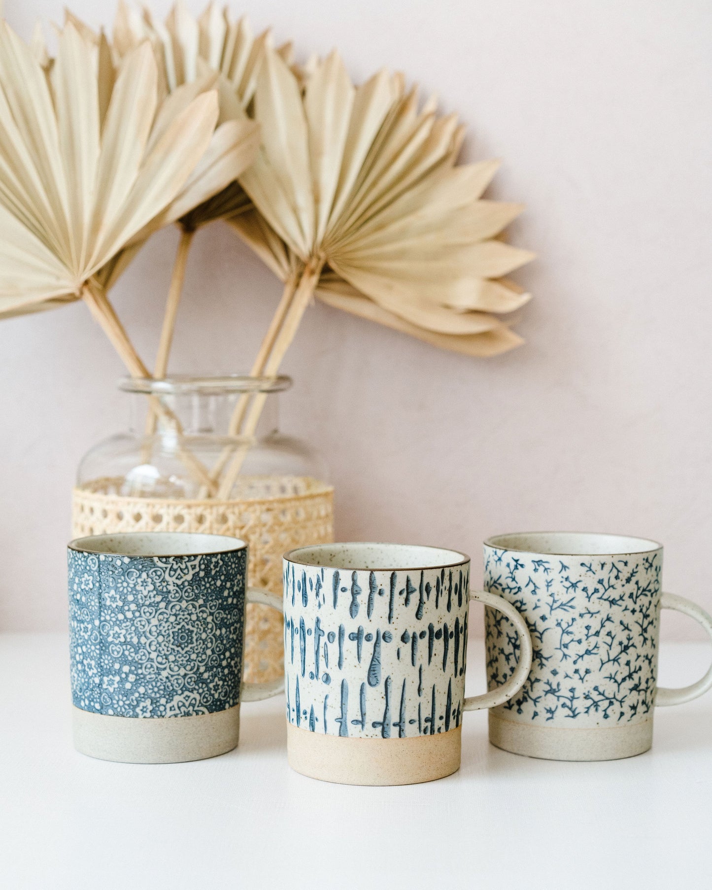 Blue and Cream Stamped Mug