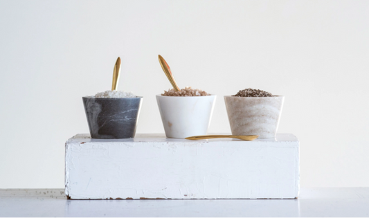 Marble Bowl & Brass Spoon