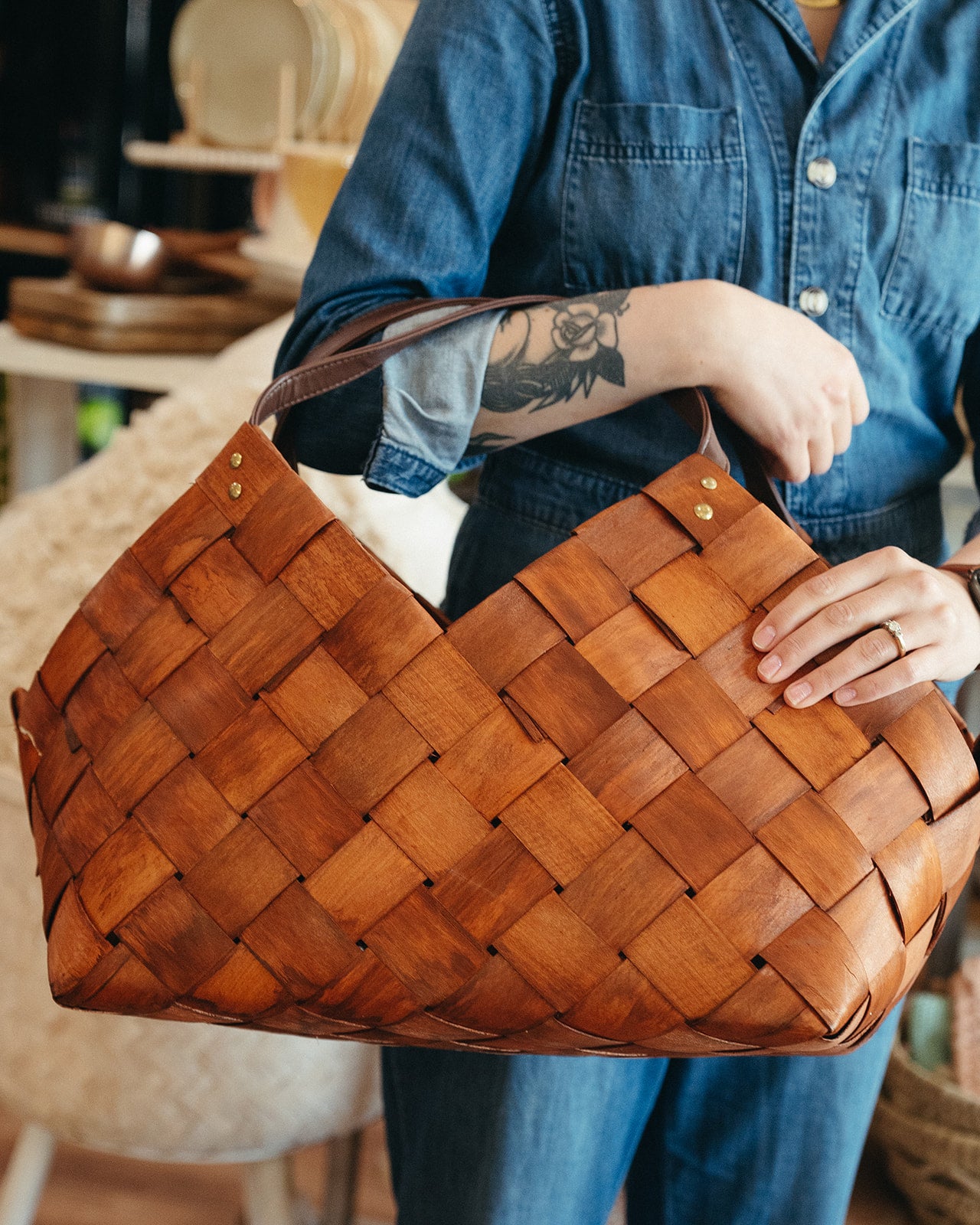 woven basket with handle