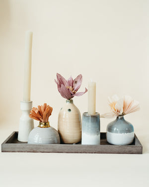 Mango Wood Tray Vase S/6