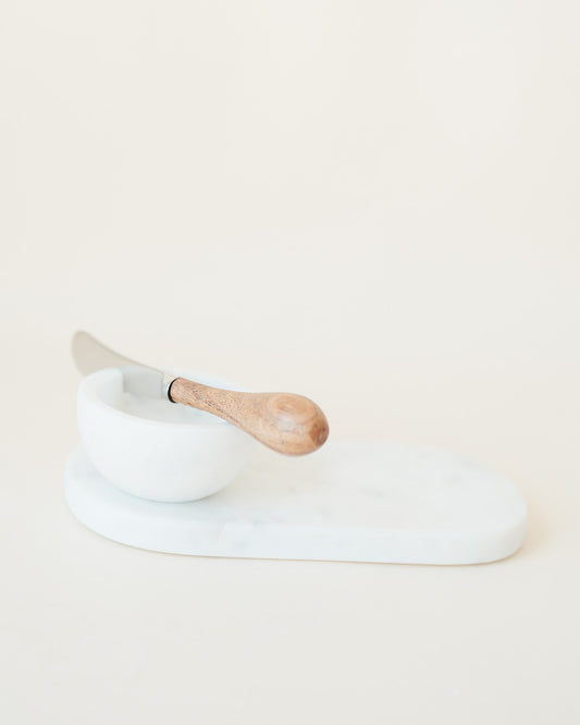 White Marble Serving Board with Knife