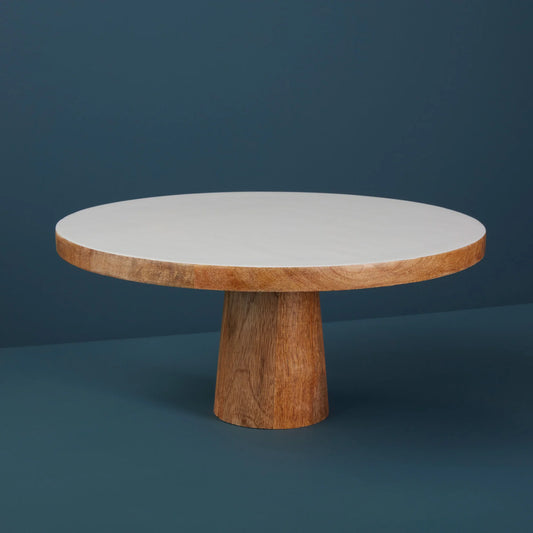 Mango Wood & White Enamel Cake Stand