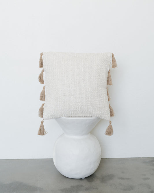 18" Square Cotton & Linen Blend Pillow w/ Jute Tassels