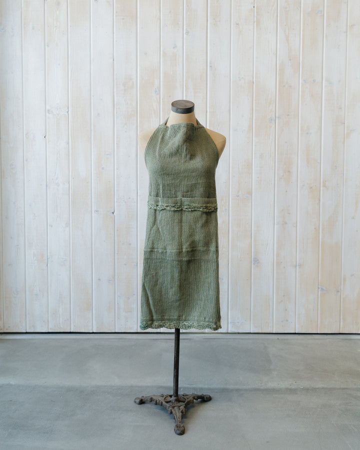 Cotton Waffle Weave Apron w/ Pockets & Crochet Lace Trim