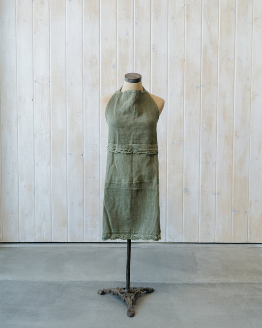 Cotton Waffle Weave Apron w/ Pockets & Crochet Lace Trim