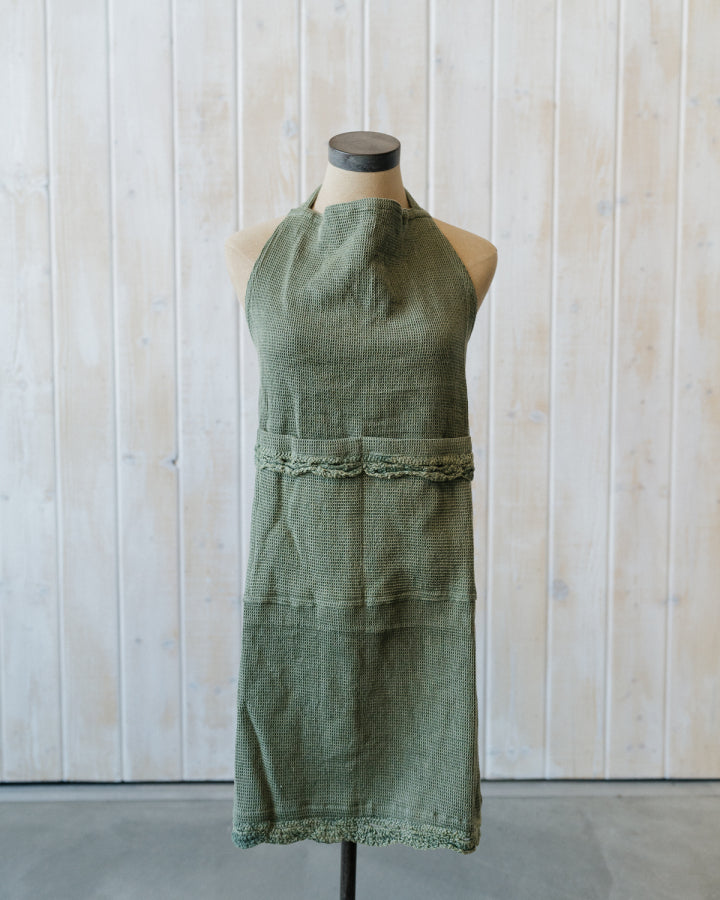 Cotton Waffle Weave Apron w/ Pockets & Crochet Lace Trim