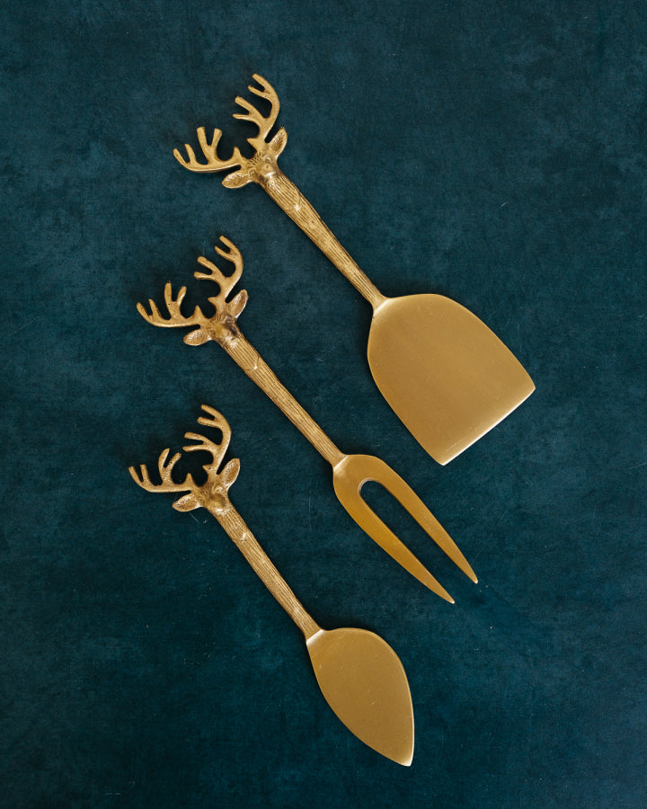 Brass Cheese Knives w/ Reindeer Handles