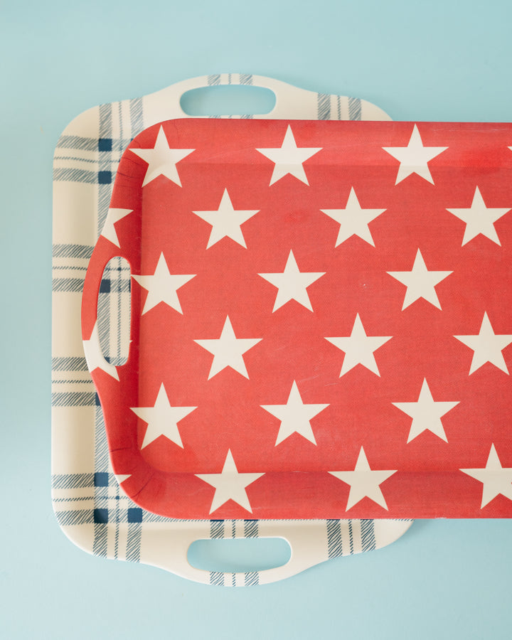 Navy Plaid Serving Tray