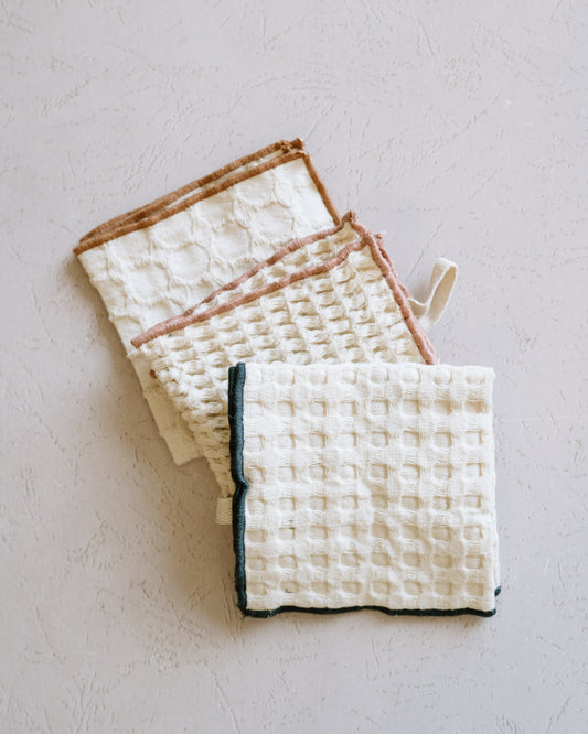 Cotton Waffle Weave Dish Cloths w/ Colored Edge/3