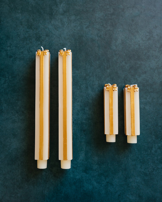 Unscented Taper Candle w/ Gold Stripe and Bow