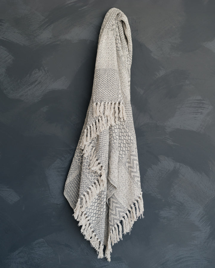 Knit Throw with Fringe-Grey