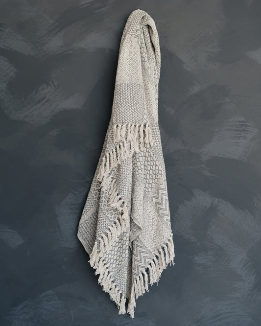 Knit Throw with Fringe-Grey