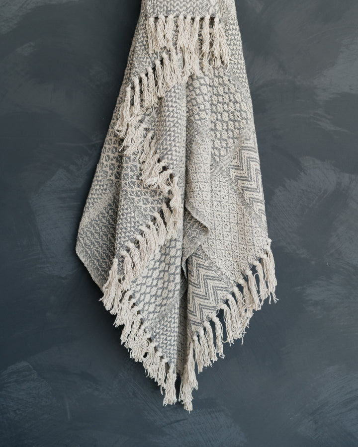 Knit Throw with Fringe-Grey