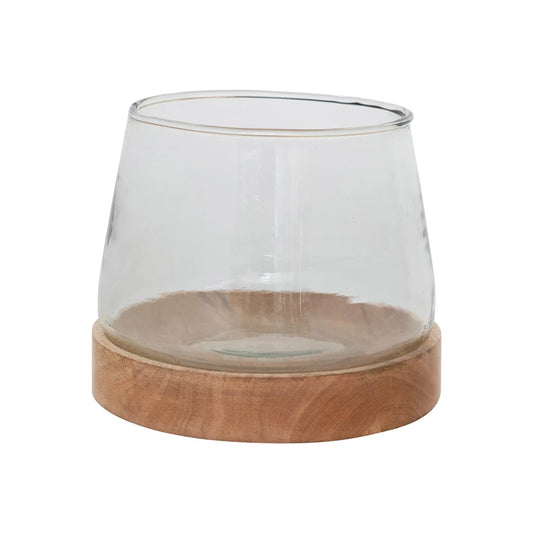 Glass Hurricane Vase with Wood Base