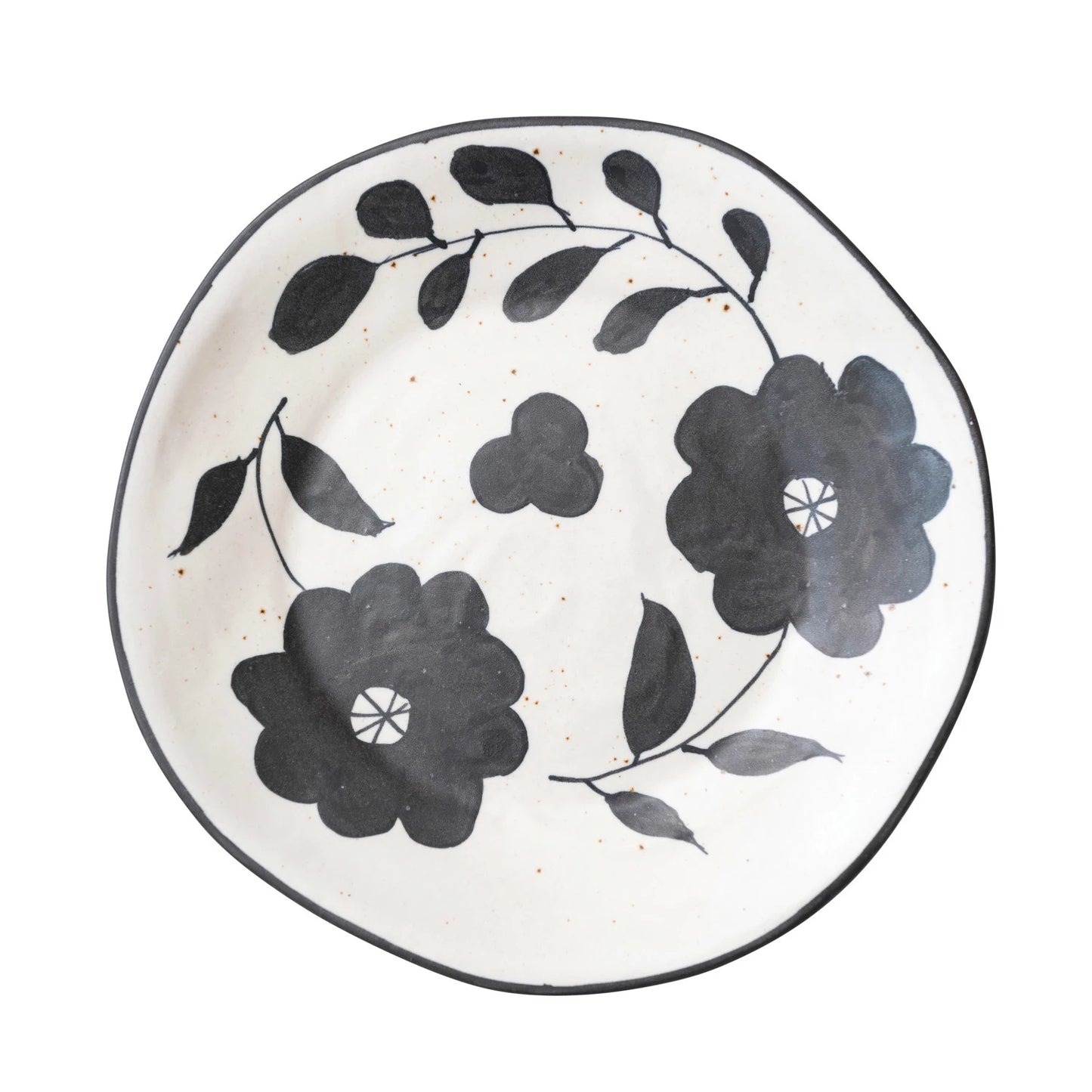 B&W Stoneware Floral Plate