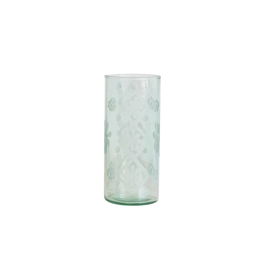 Recycled Etched Hurricane Vase
