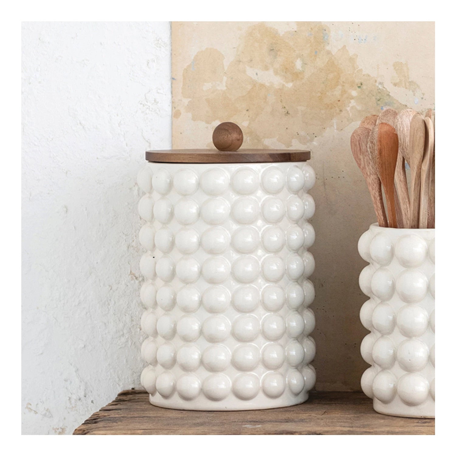 Tall Cream Canister with Dots