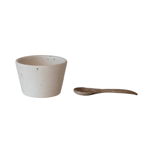Stoneware Bowl with Wood Spoon