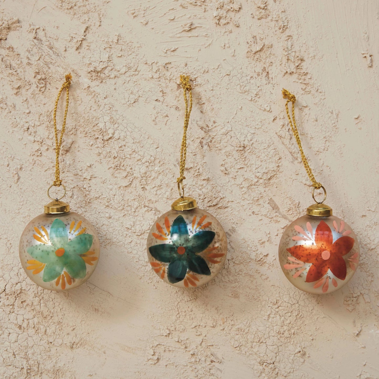 Hand Painted Flower Glass Ornament