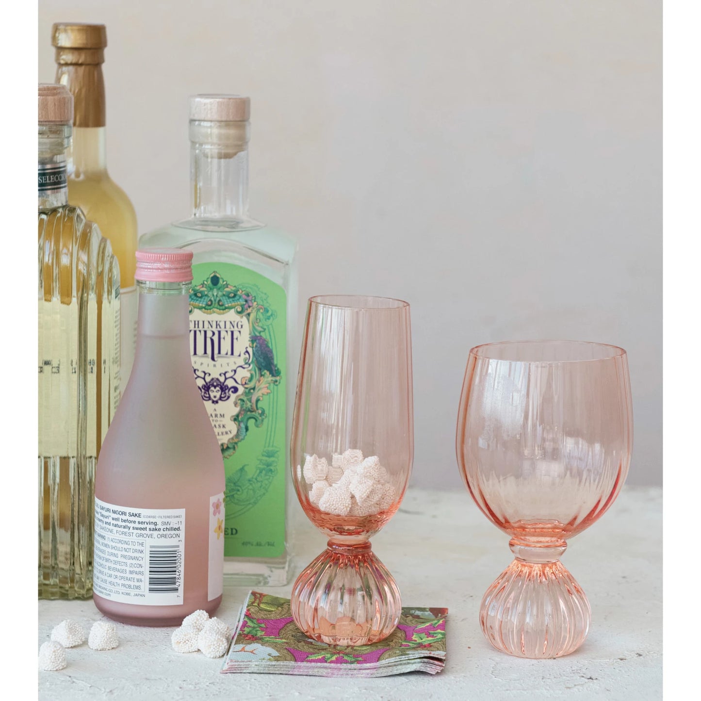 Pink Ribbed Footed Wine Glass