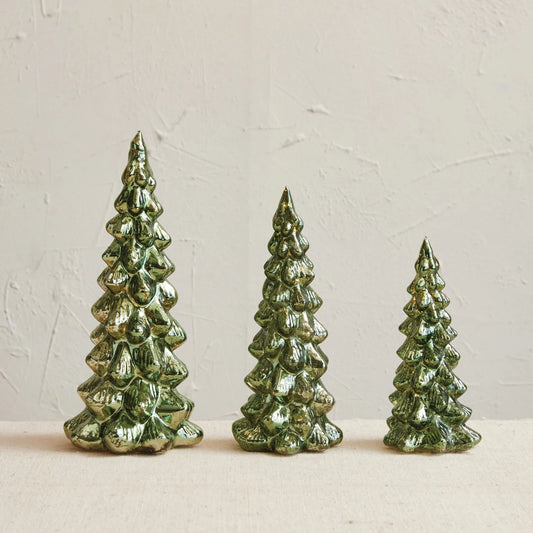 Mercury Glass LED Green Trees
