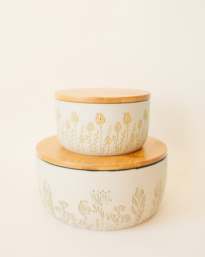 Floral Canister w/ Bamboo Lid
