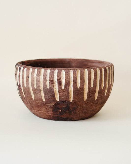 Brown Carved Paulownia Bowl