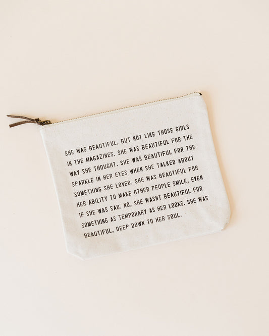 She Was Beautiful Canvas Zip Bag