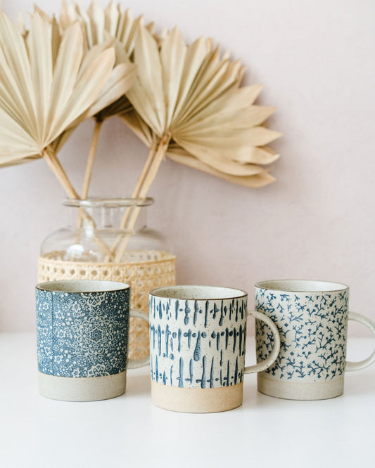 Blue and Cream Stamped Mug