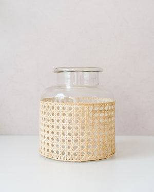 Rattan Wrapped Glass Vase
