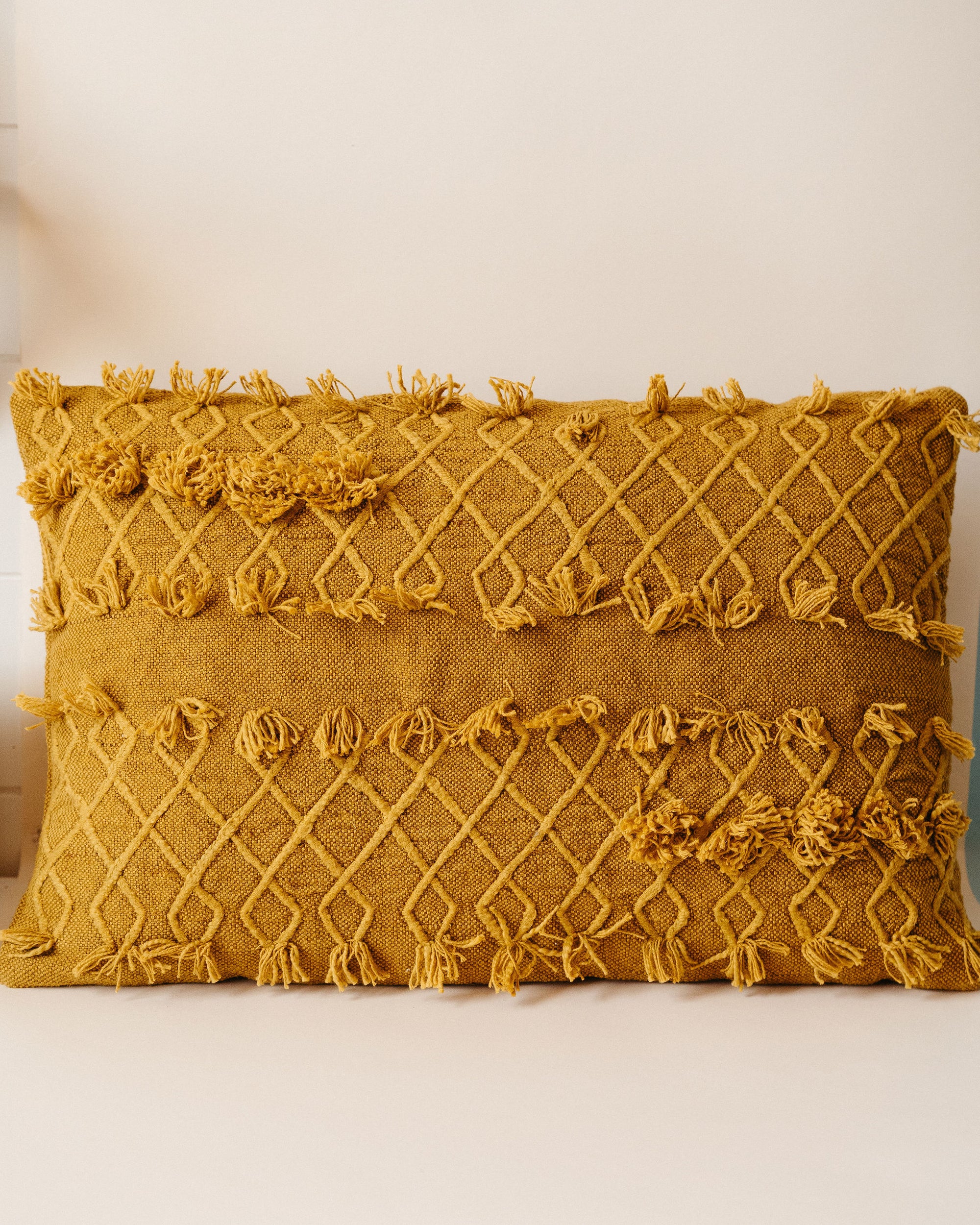 Mustard Embroidered Lumbar Pillow