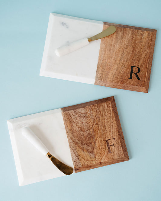 Initial Marble and Wood Board Set
