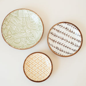 Printed Enamel Acacia Wood Bowl