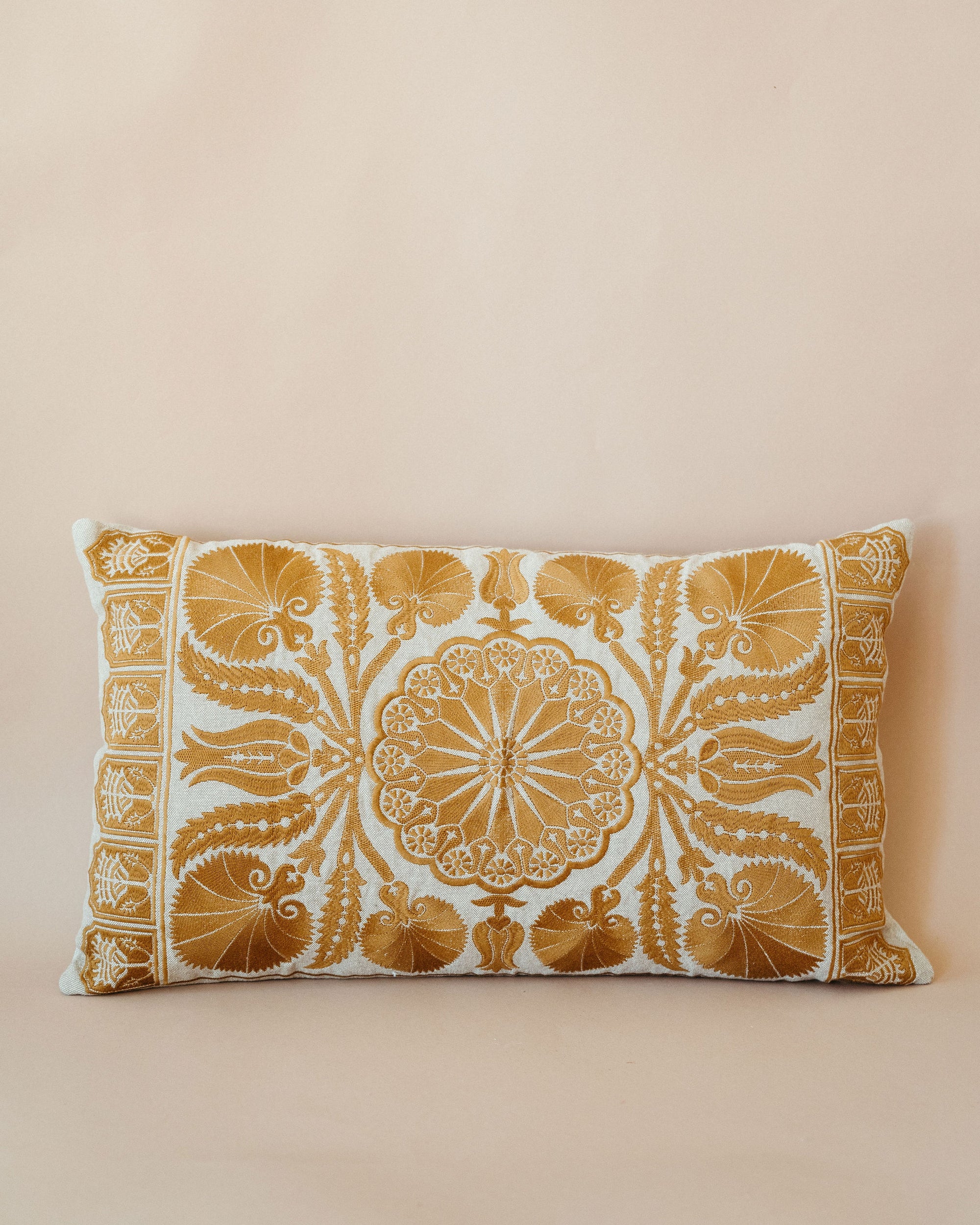Mustard Embroidered Lumbar Pillow-BL